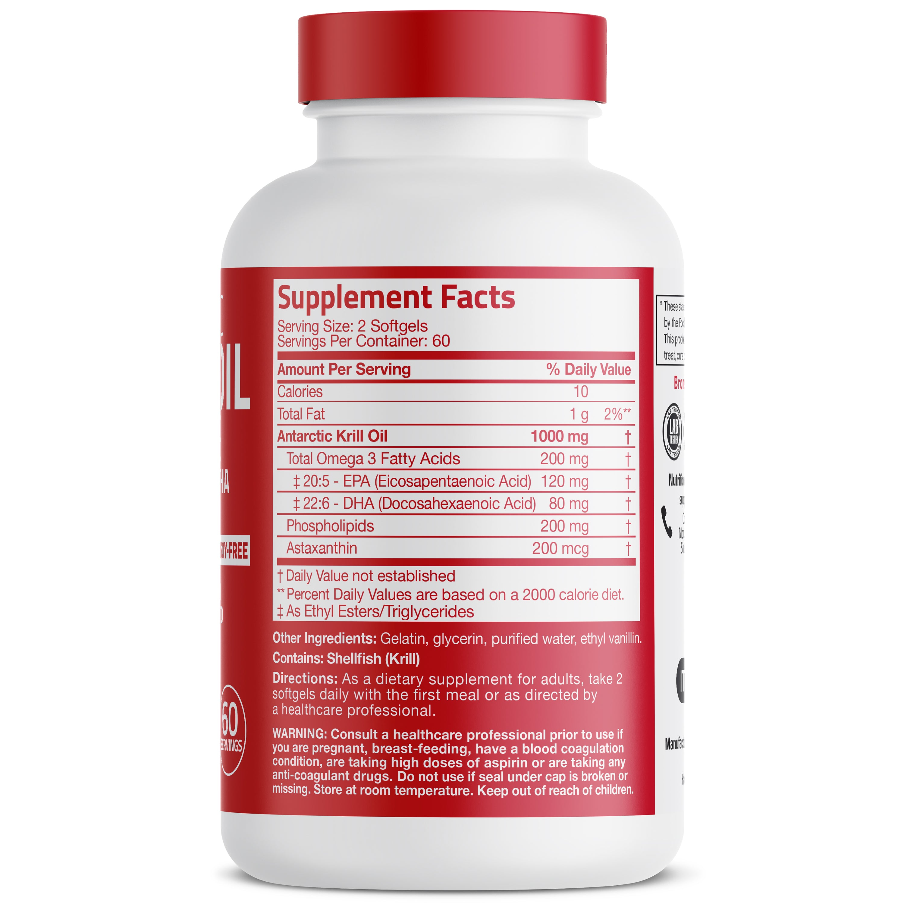 Bronson Vitamins Antarctic Krill Oil Omega-3 Epa Dha Non-Gmo - 1,000 Mg 120 Softgels thumbnail 2