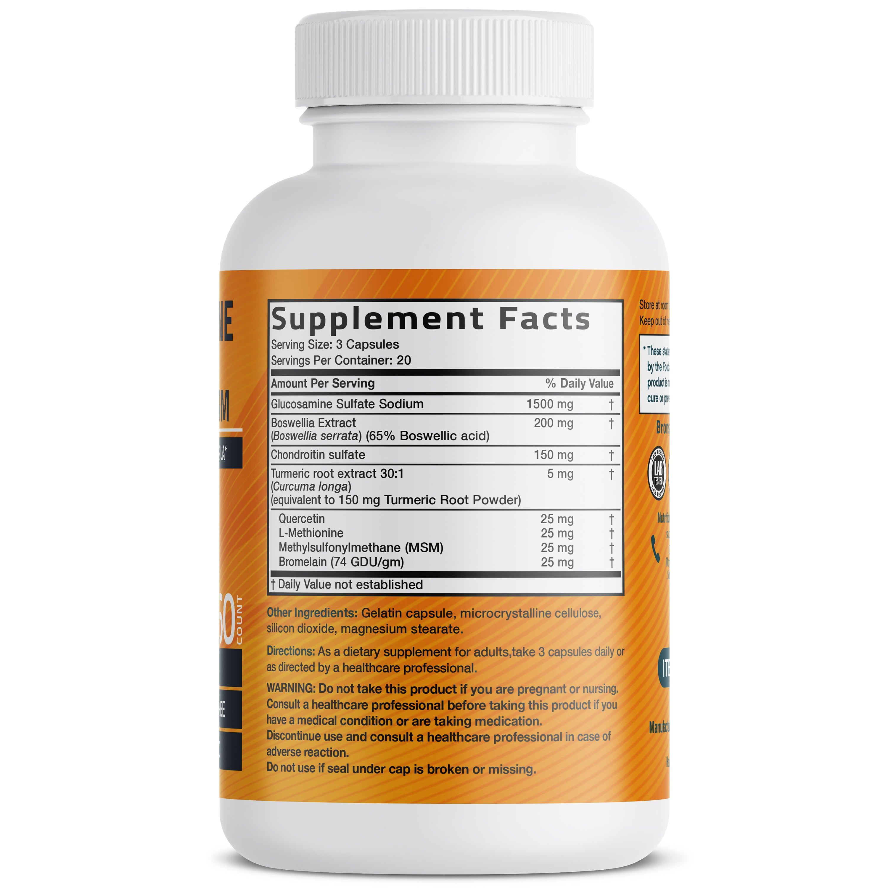 Bronson Vitamins Glucosamine Chondroitin Turmeric & Msm 60 Caps thumbnail 4