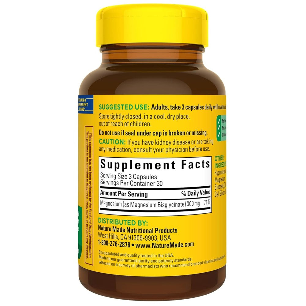 Nature Made High Absorption Magnesium Glycinate 300mg 90 Capsules thumbnail 2