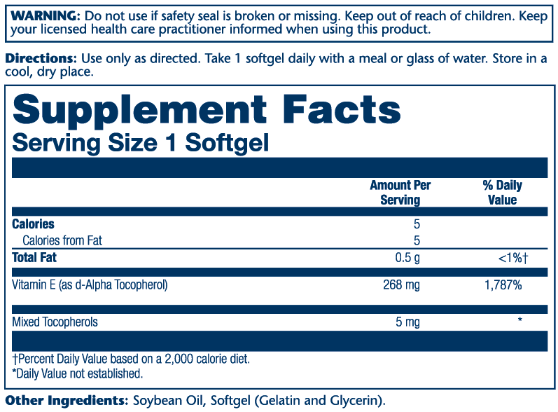 Solaray Vitamin E, Mixed Tocopherols 268mg 100 Softgels thumbnail 2