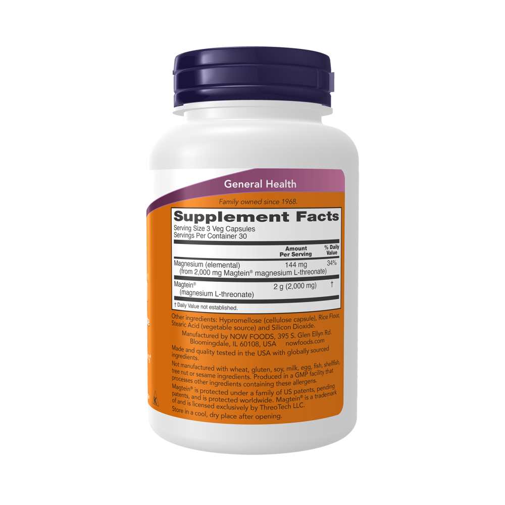 Now Foods Magtein – Magnesium L-Threonate for Brain Health – 90 Veg Capsules thumbnail 4