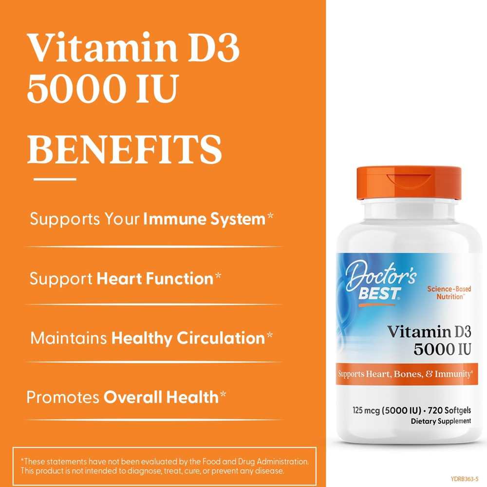 Doctor's Best Vitamin D3 125mcg (5000 Iu) Softgels 720 Count thumbnail 2