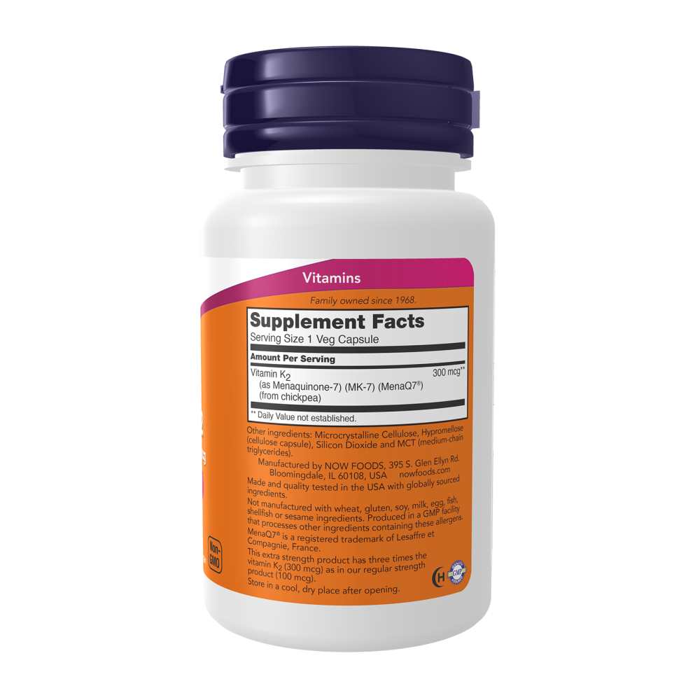 Now Foods Vitamin K-2 Mk-7 – 300 Mcg Extra Strength for Bone & Heart Health – 60 Capsules thumbnail 2