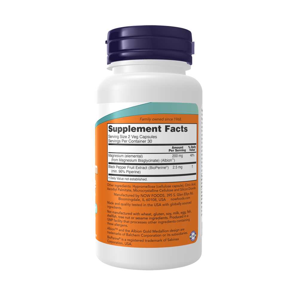 Now Foods Magnesium Glycinate with Bio Perine® – Highly Absorbable Nervous System Support – 60 Veg Capsules thumbnail 2