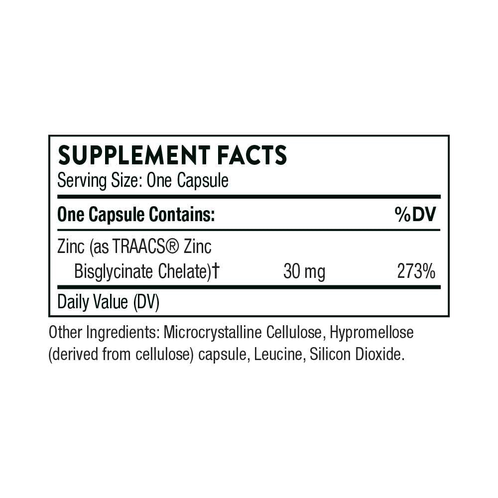 Thorne Zinc Bisglycinate – 30 Mg, 60 Capsules thumbnail 2