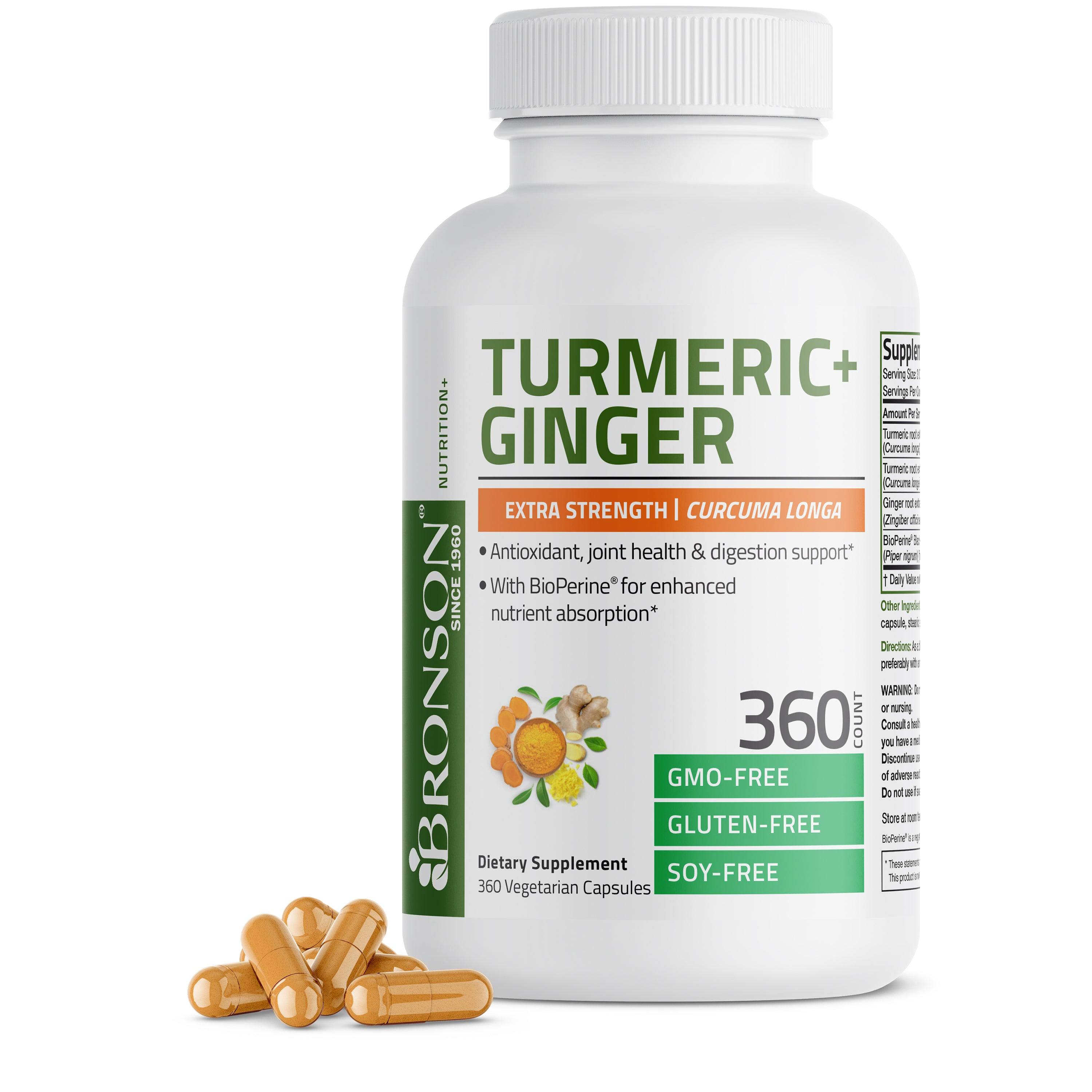 Bronson Vitamins Turmeric + Ginger 1950 Mg 60 Caps thumbnail 3