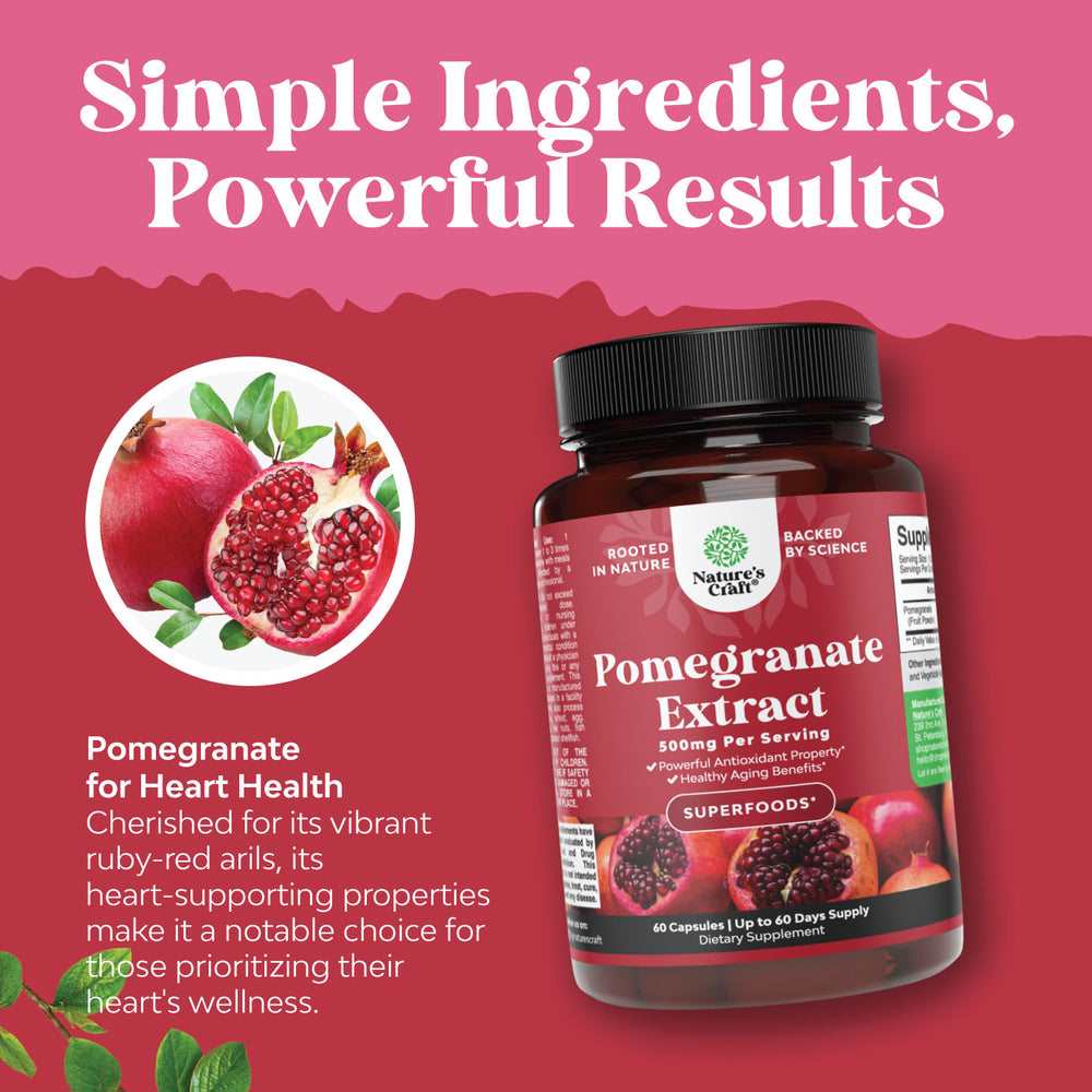 Nature's Craft Pomegranate Extract – 500mg per Serving | 60 Capsules | Antioxidant-Rich Superfood for Healthy Aging thumbnail 2