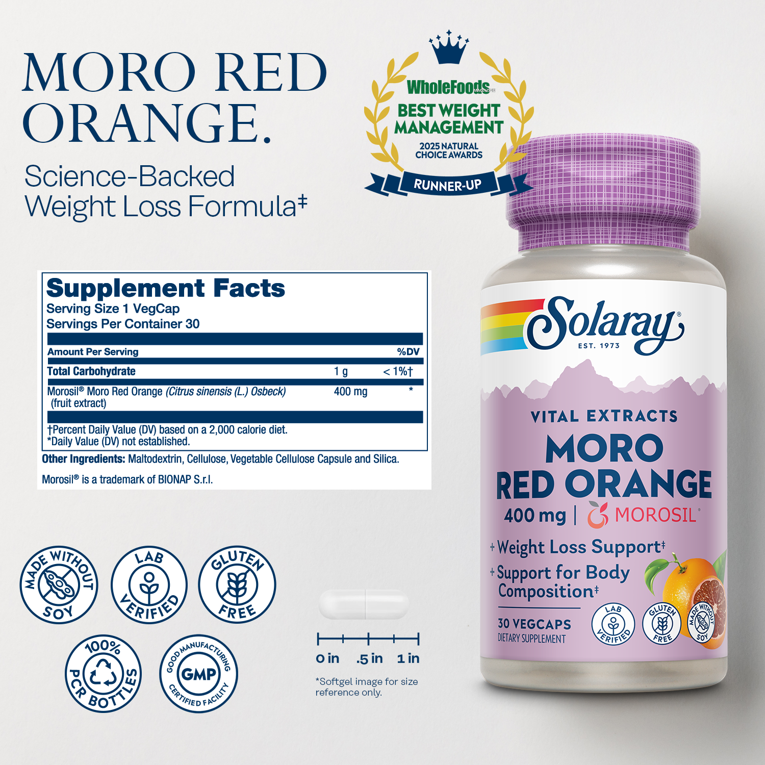 Solaray Moro Red Orange Extract Morosil 30 Caps thumbnail 2
