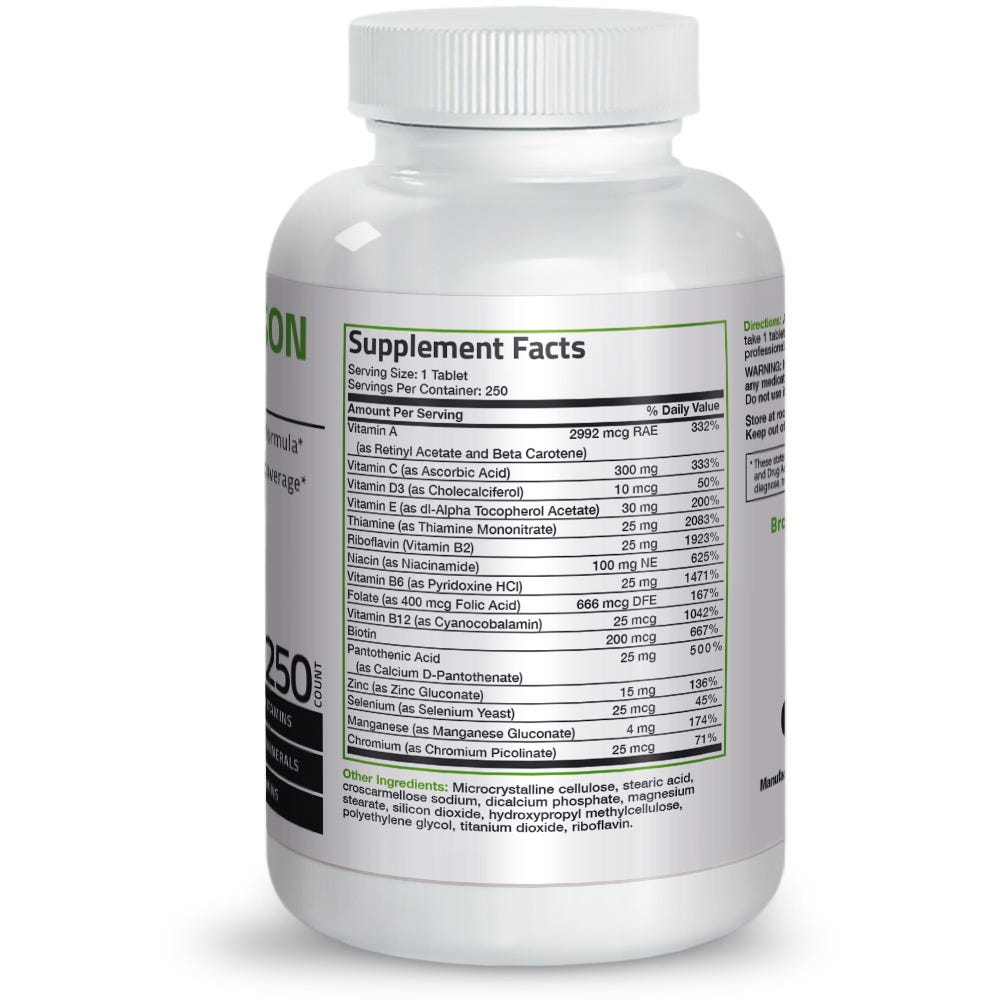 Bronson Vitamins the Bronson Formula Once Daily Multivitamin - 250 Tablets thumbnail 2