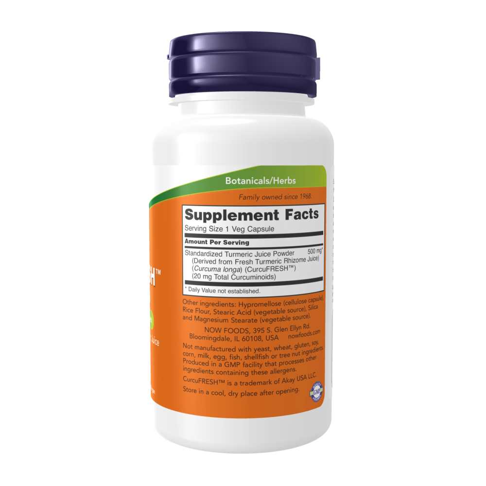 Now Foods Curcu Fresh™ Curcumin – 40x Bioavailability – Fresh Turmeric Extract – 60 Veg Capsules thumbnail 2