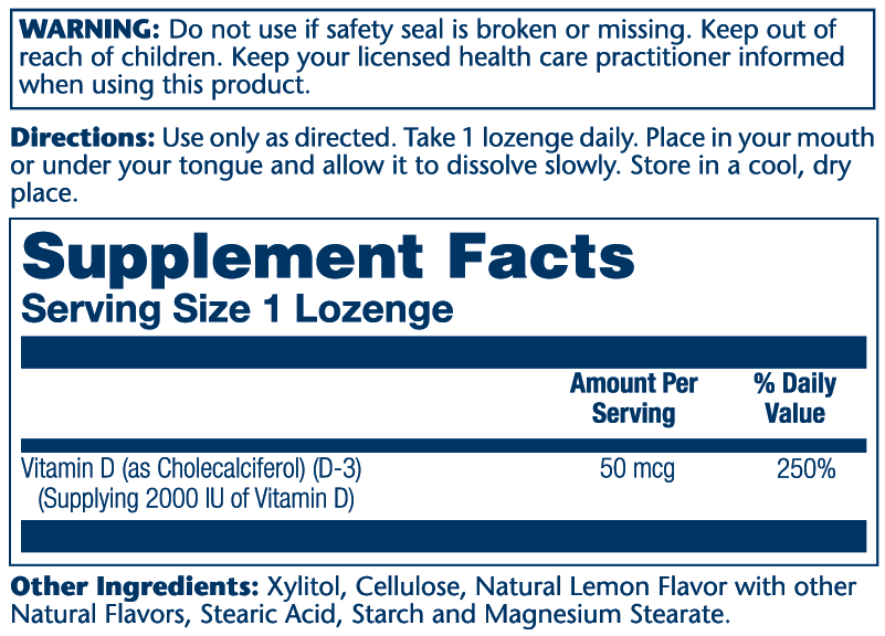 Solaray Vitamin D-3, 50mcg 60 Lozenges thumbnail 2