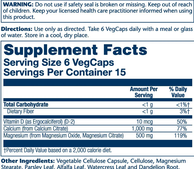 Solaray Calcium & Magnesium Citrate, with Vitamin D-2, 2:1 Ratio 90 Caps thumbnail 2