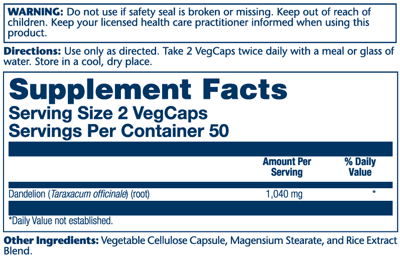Solaray Dandelion Root 1040mg 100 caps thumbnail 2