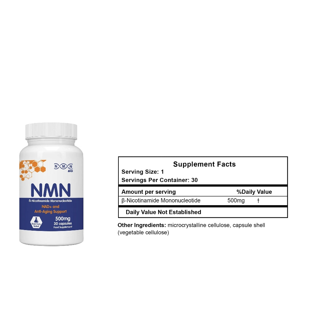 Nmn Bio-Nicotinamide Mononucleotide 500mg - Nad+ and Anti-Aging Support - 30 Capsules thumbnail 2