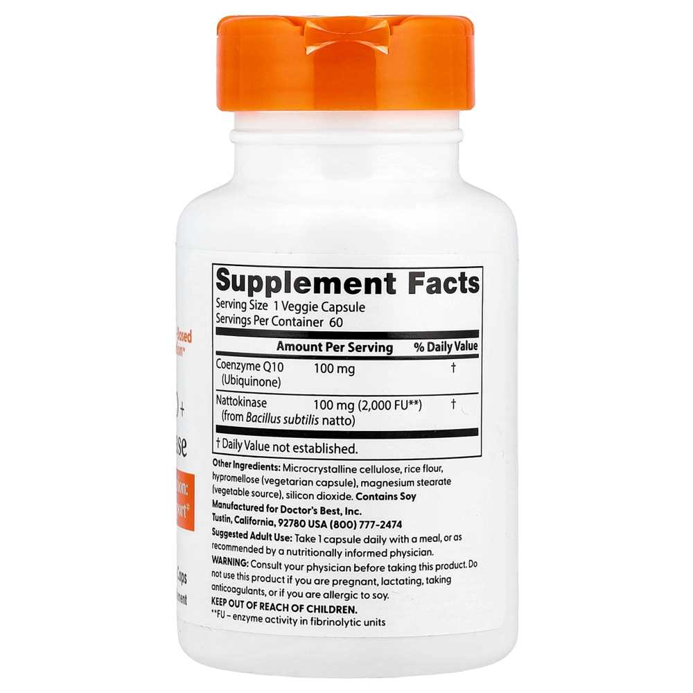 Doctor's Best Co Q10 + Nattokinase, 60 Veggie Caps thumbnail 2
