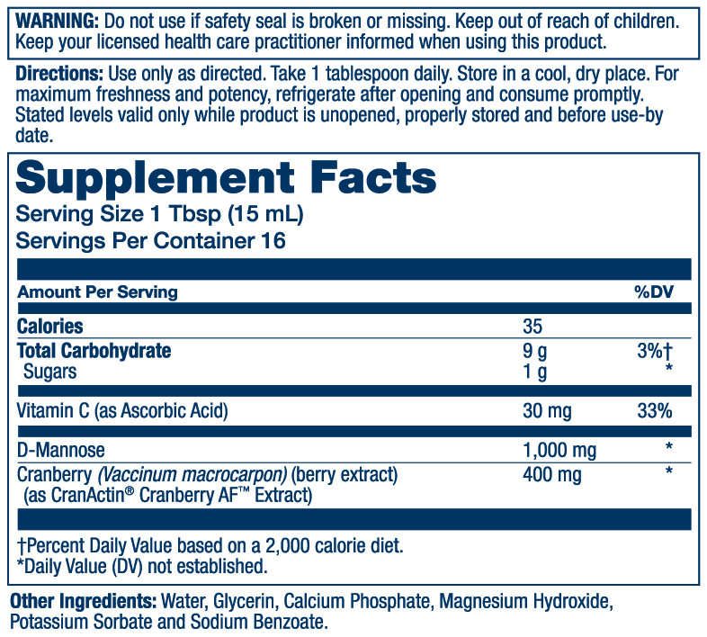 Solaray D-Mannose with Cranactin Cranberry Extract Liquid 236ml thumbnail 2
