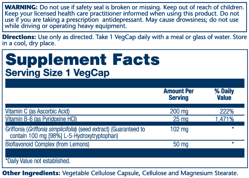 Solaray L-5-Htp with Vitamin B-6 & C, 100mg 30 Caps thumbnail 2