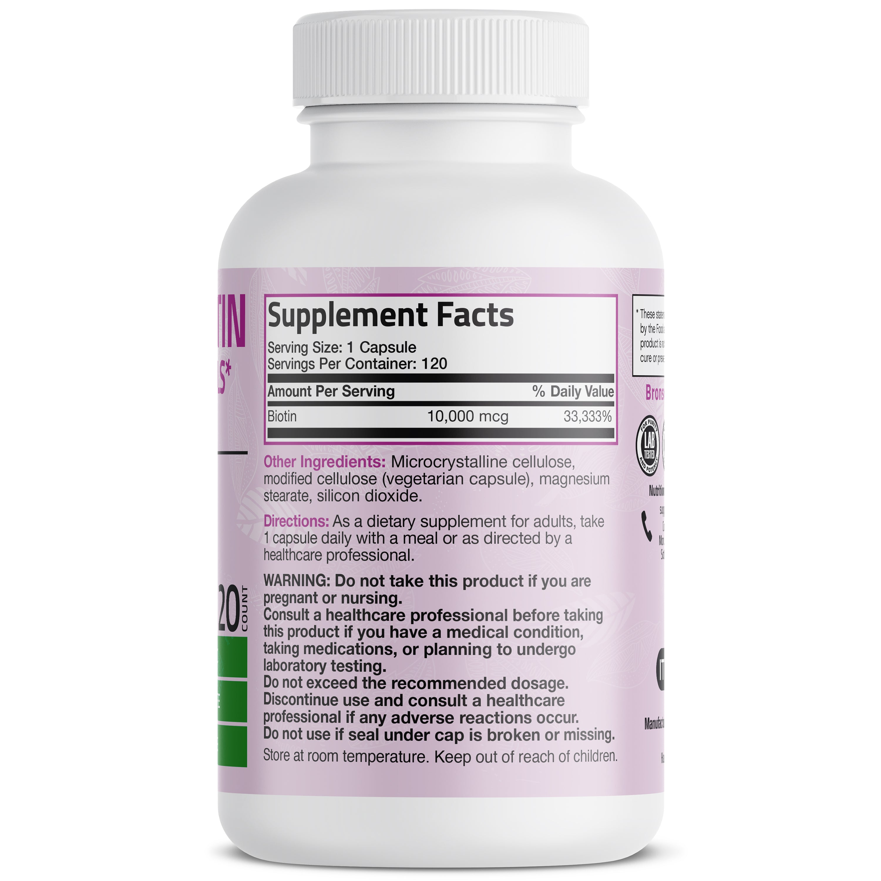 Bronson Vitamins Ultra Biotin Hair, Skin & Nails - 10,000 Mcg 120 Caps thumbnail 3