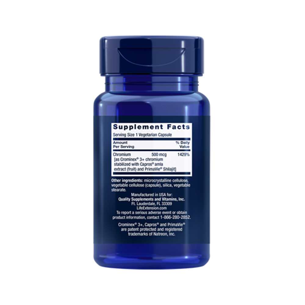 Life Extension Optimized Chromium with Crominex® 3+ 500 Mcg, 60 Vegetarian Capsules thumbnail 2