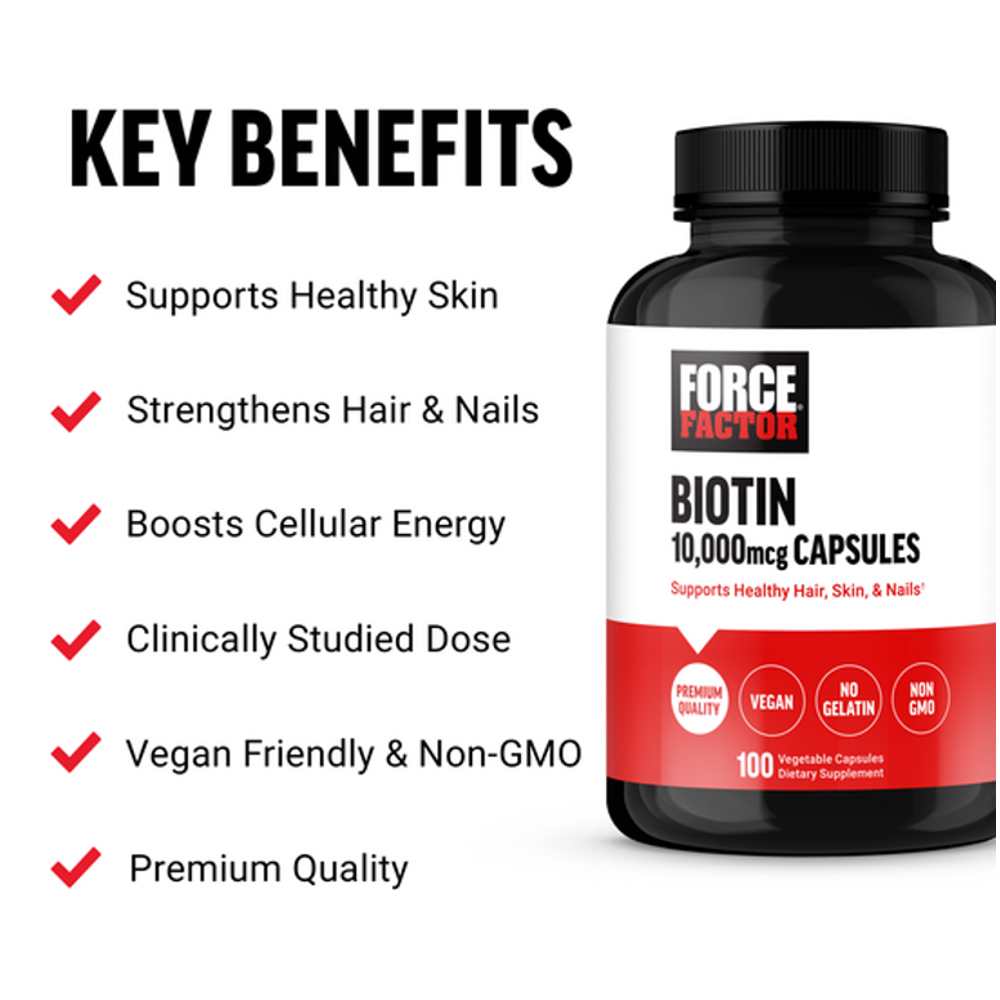 Force Factor Biotin – 100 Capsules thumbnail 2