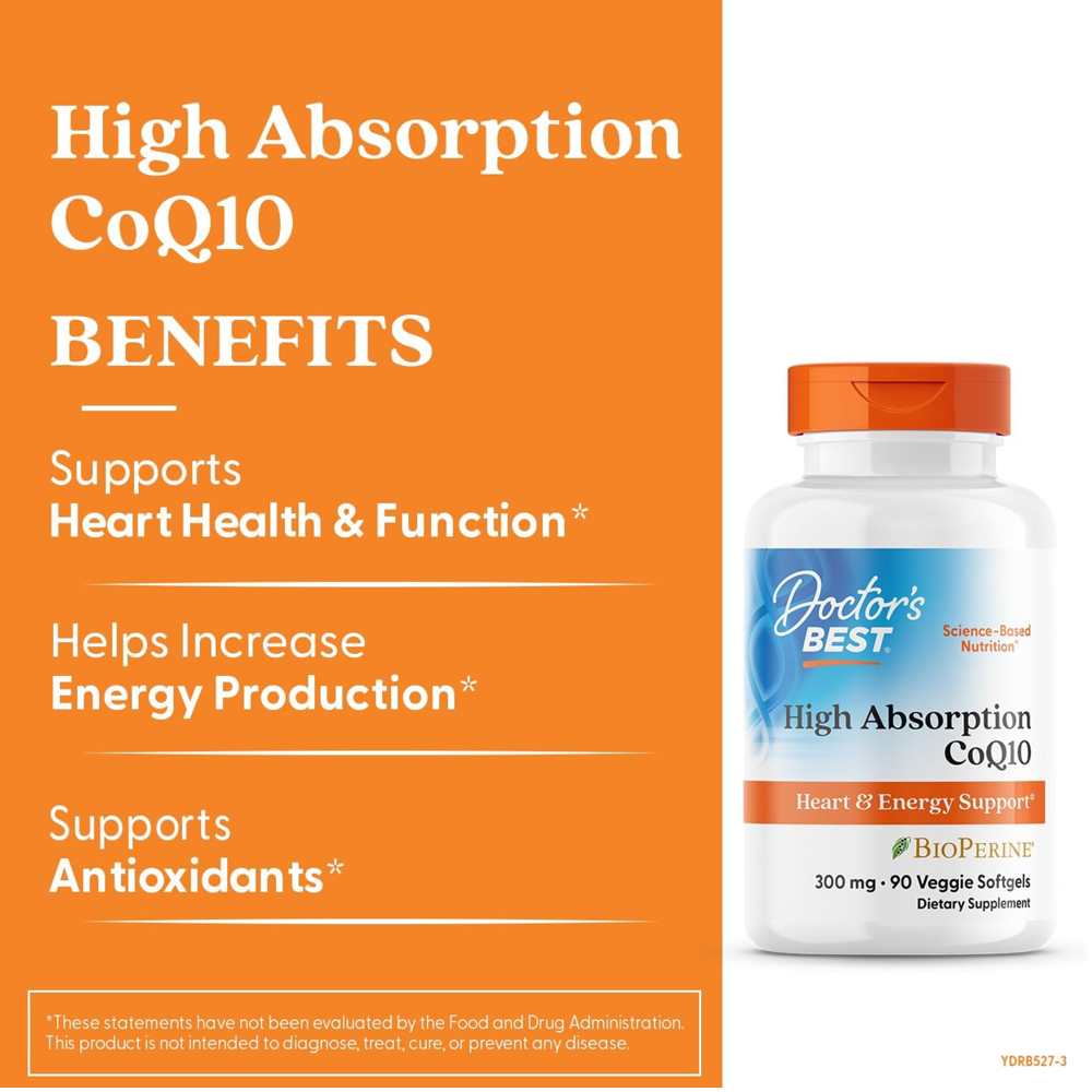 Doctor's Best High Absorption Co Q10 with Bio Perine, 300 Mg, 90 Veggie Softgels thumbnail 2