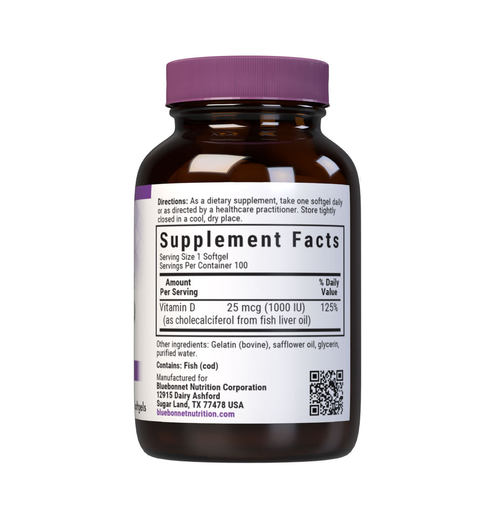 Bluebonnet Nutrition Vitamin D3 25 Mcg (1000 Iu) 100 Softgels thumbnail 3