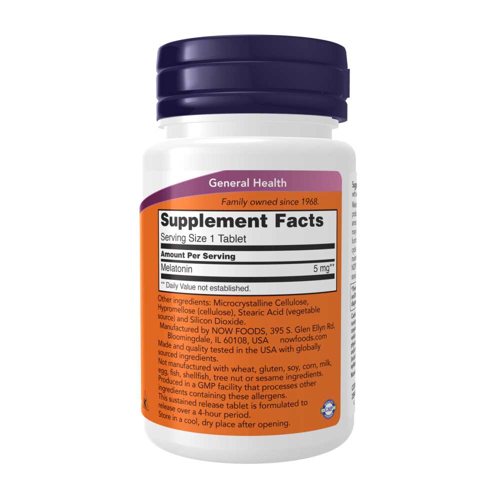 Now Foods Melatonin 5 Mg – Sustained Release Sleep Support – Healthy Sleep Cycle & Gi Health – 120 Tablets thumbnail 2