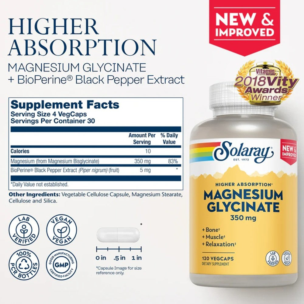 Solaray Magnesium Glycinate 350mg – High Absorption thumbnail 2