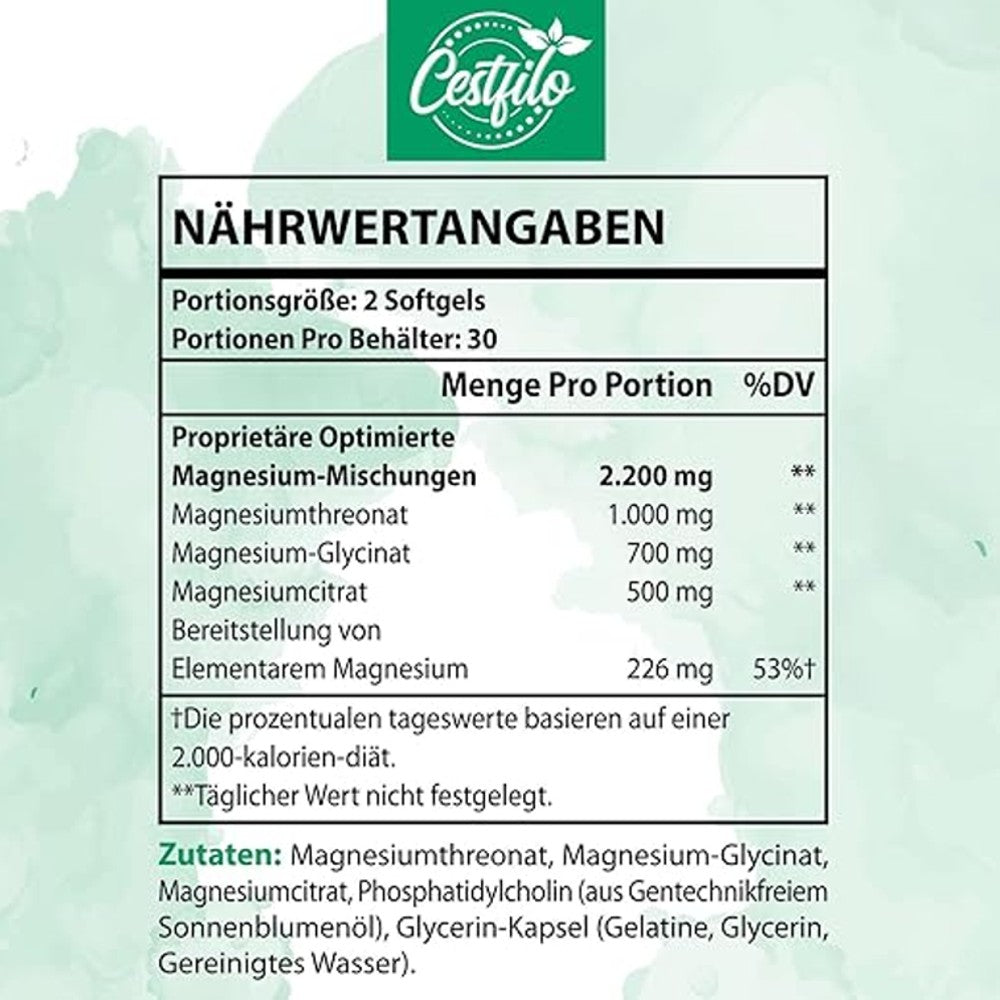Cestfilo Liposomal Magnesium 2200mg – Threonate, Glycinate & Citrate thumbnail 2