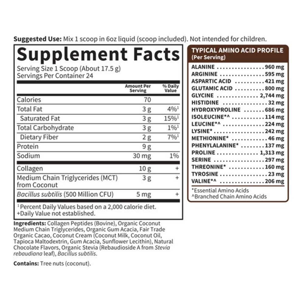 Garden of Life Grass Fed Collagen Coconut Mct Chocolate 14.81oz (420g) Powder thumbnail 2