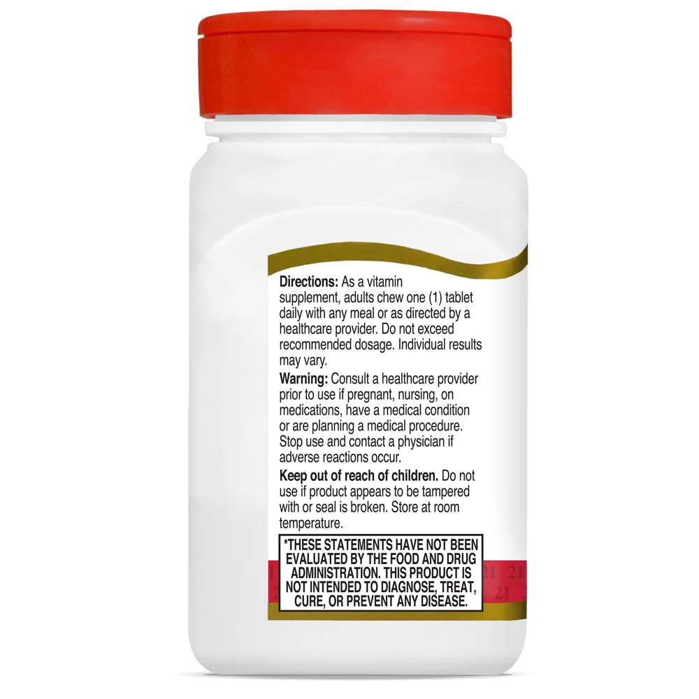 21st Century Vitamin D3 10 Mcg Chewable (400 Iu) 110 Tabs thumbnail 2
