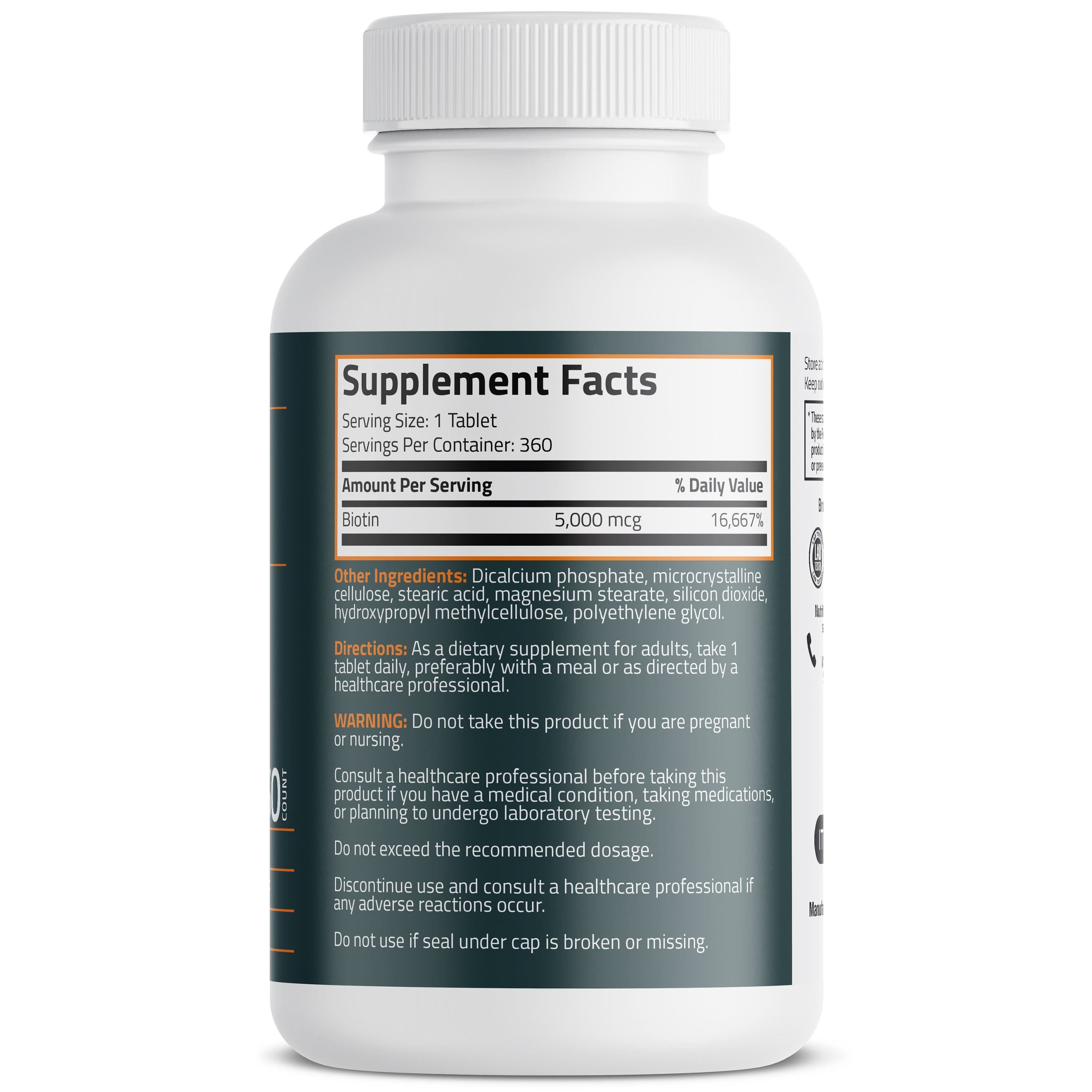 Bronson Vitamins Biotin 5,000 Mcg, 360 Tablets thumbnail 2