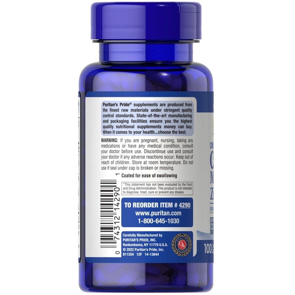 Puritan's Pride Chelated Calcium Magnesium Zinc – 100 Caplets thumbnail 2
