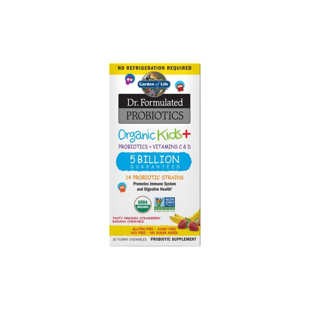 Garden of Life Dr. Formulated Probiotics Organic Kids+ Shelf-Stable Strawberry Banana 30 Chewables