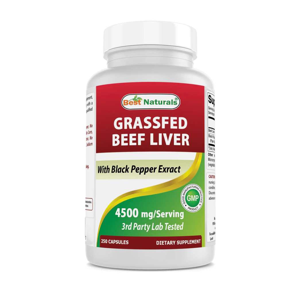 Best Naturals Grass Fed Beef Liver 4500mg 250 Capsules