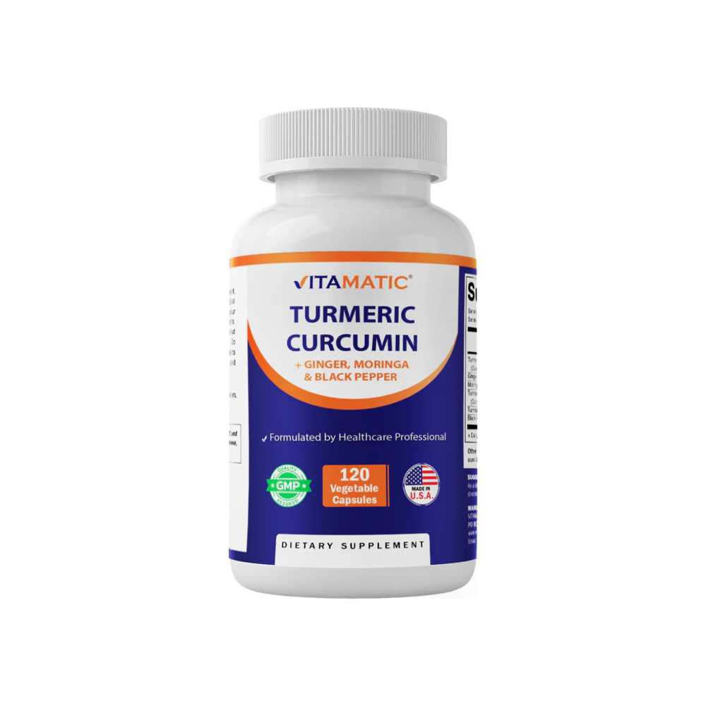 Vitamatic Turmeric Curcumin – Plant-Based Botanical Extract with Black Pepper, Ginger & Moringa – Vegetarian 120 Capsules