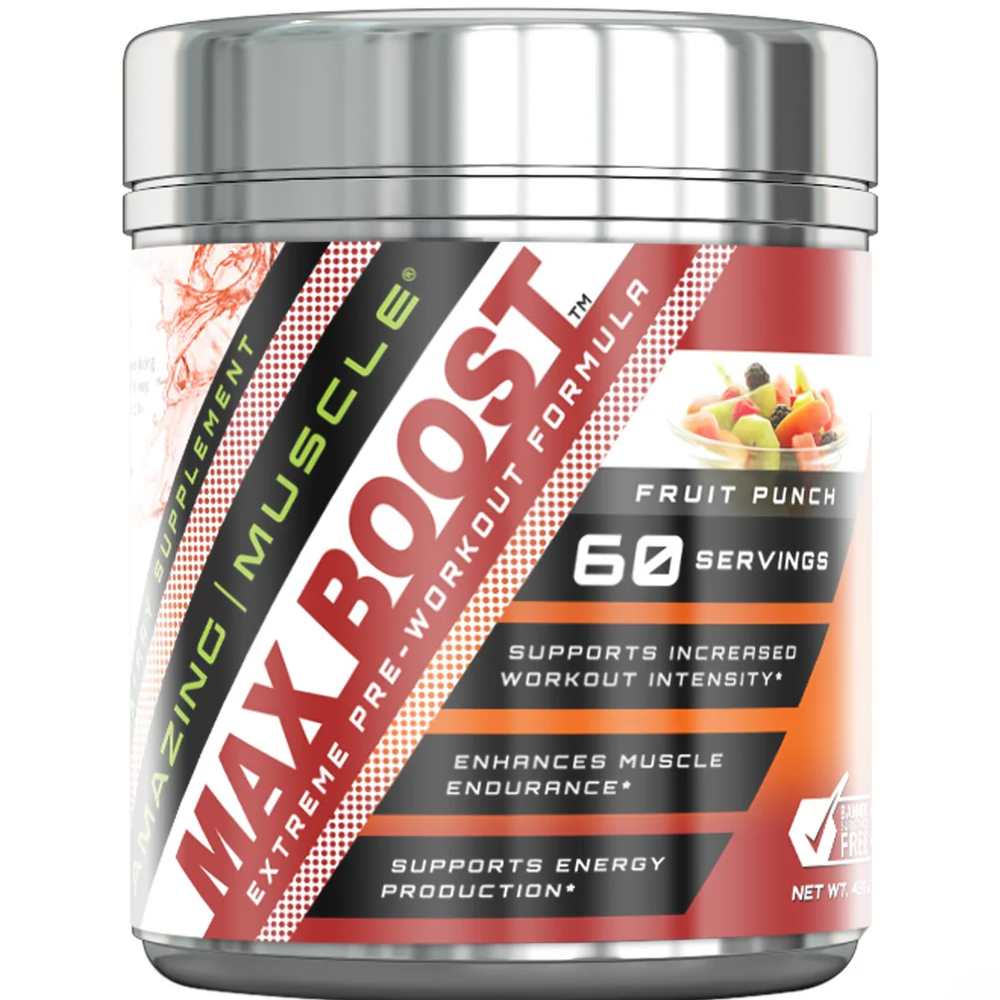 Amazing Muscle Max Boost Pre-Workout Formula Fruit Punch Flavor 459g