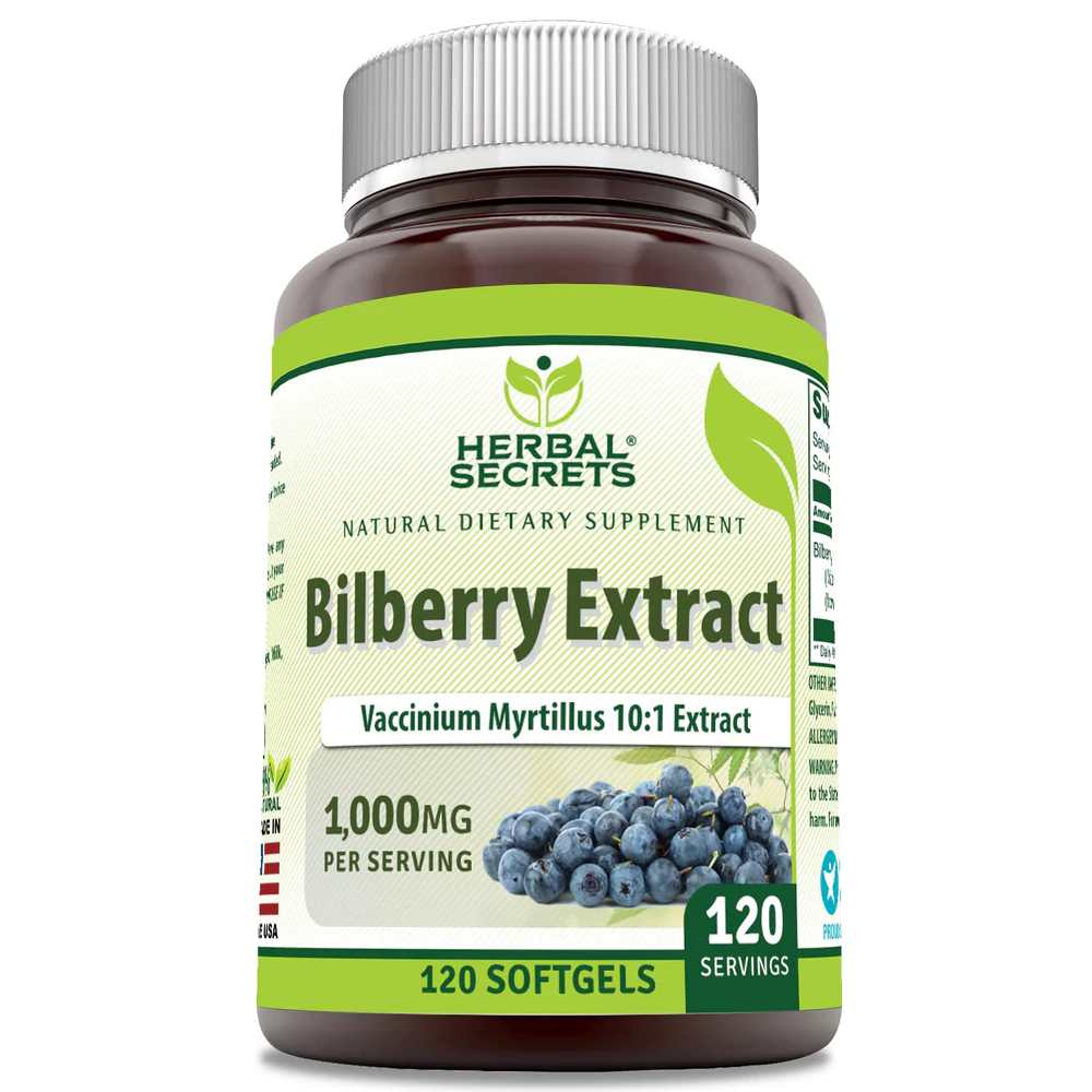 Herbal Secrets Bilberry Extract 1000 Mg 120 Softgels