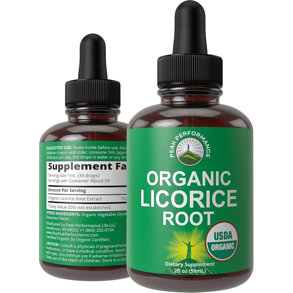 Peak Performance Organic Licorice Root Extract - USDA Organic Liquid Supplement - 2 fl oz (59mL)