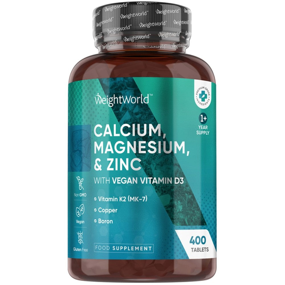 WeightWorld Calcium, Magnesium, Zinc with Vegan D3 & K2 – Bone & Joint Support