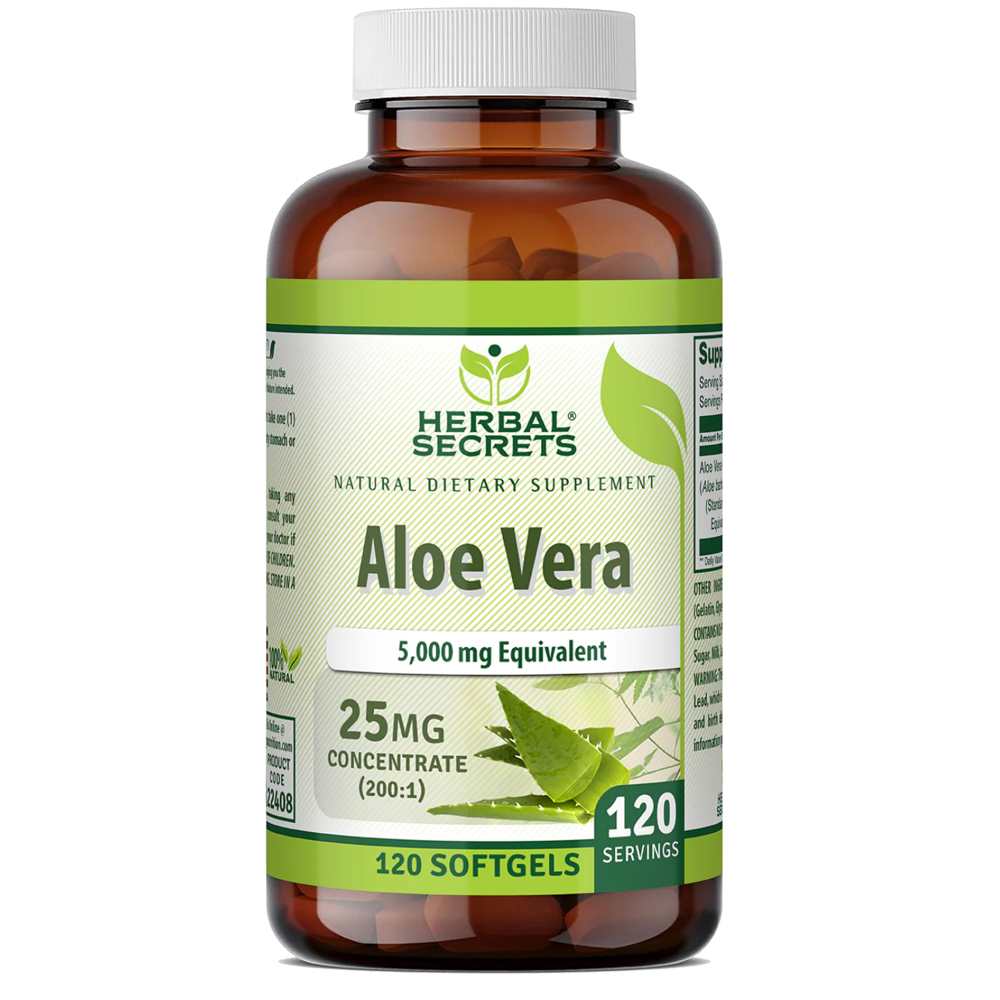 Herbal Secrets Aloe Vera 25 Mg 5000 Mg Equivalent 120 Softgels