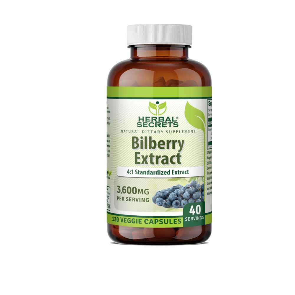 Herbal Secrets Bilberry 3600 Mg per Serving (4:1 Standardized Extract) 120 Veggie Capsules