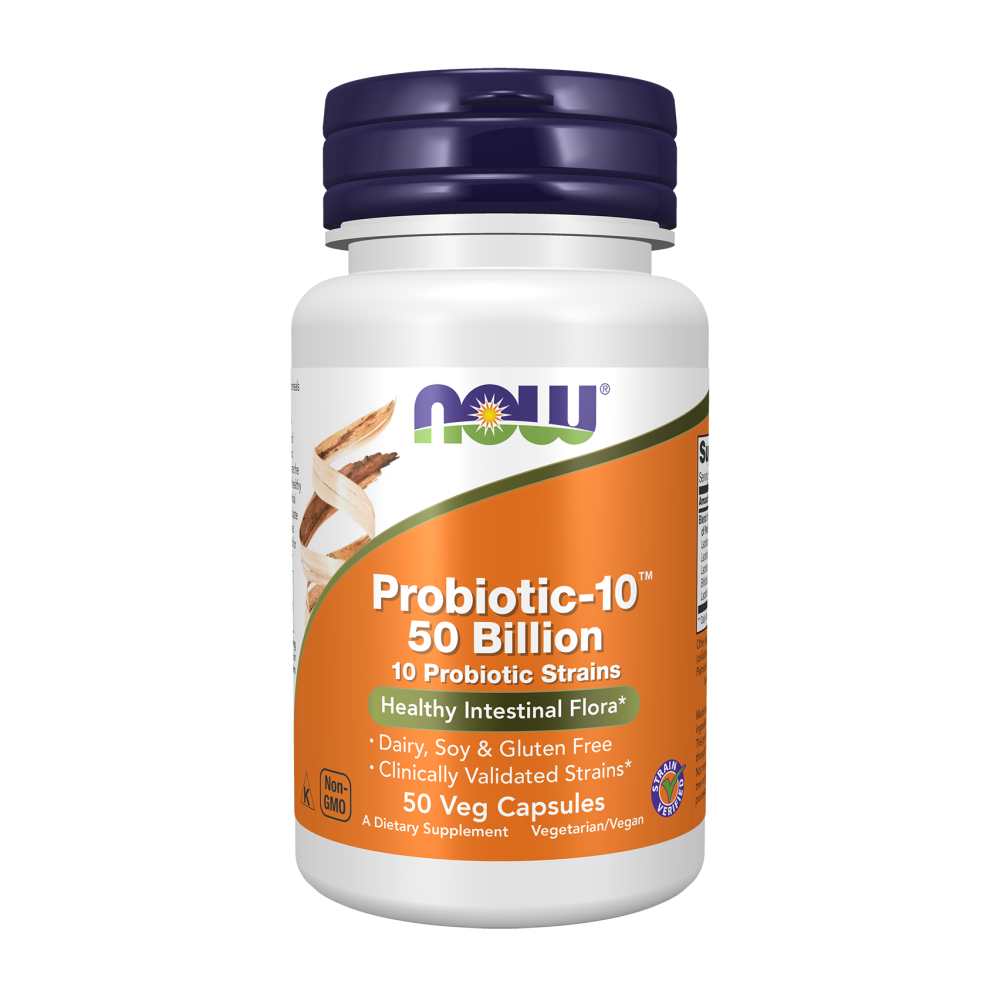 Now Foods Probiotic-10 50 Billion – 10 Clinically Validated Strains for Digestive & Immune Support – 50 Veg Capsules