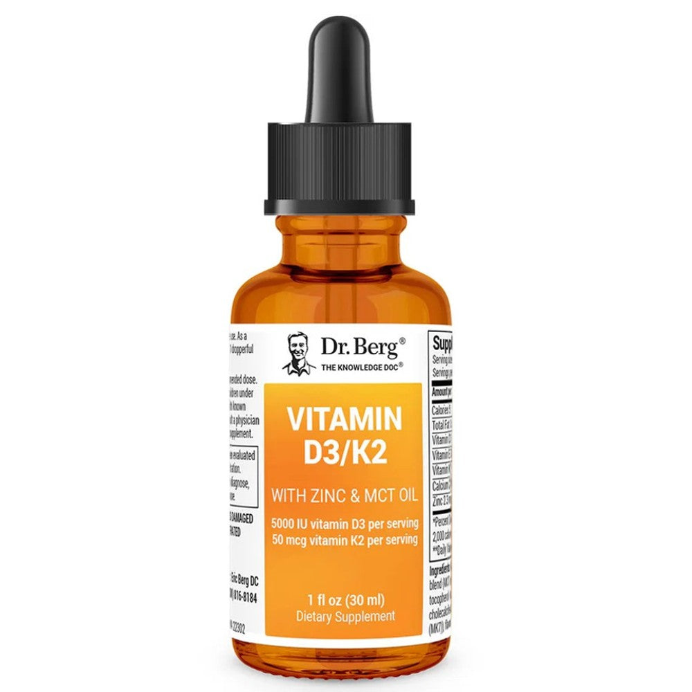 Dr. Berg D3 & K2 with Zinc & MCT Oil – 5000 IU Vitamin D3 + 50 Mcg K2