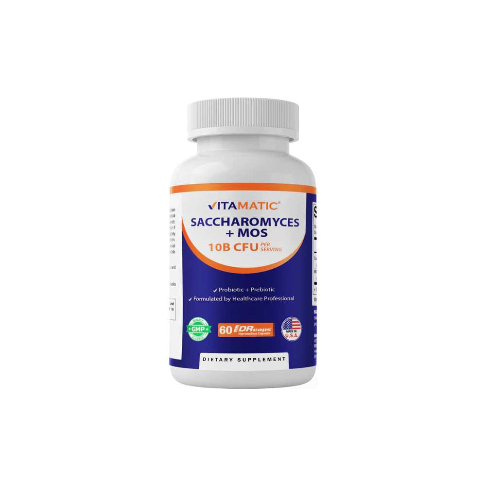 Vitamatic Saccharomyces Boulardii Probiotic 10B per Serving + Yeast Extract 300 mg- 60 DR Capsules