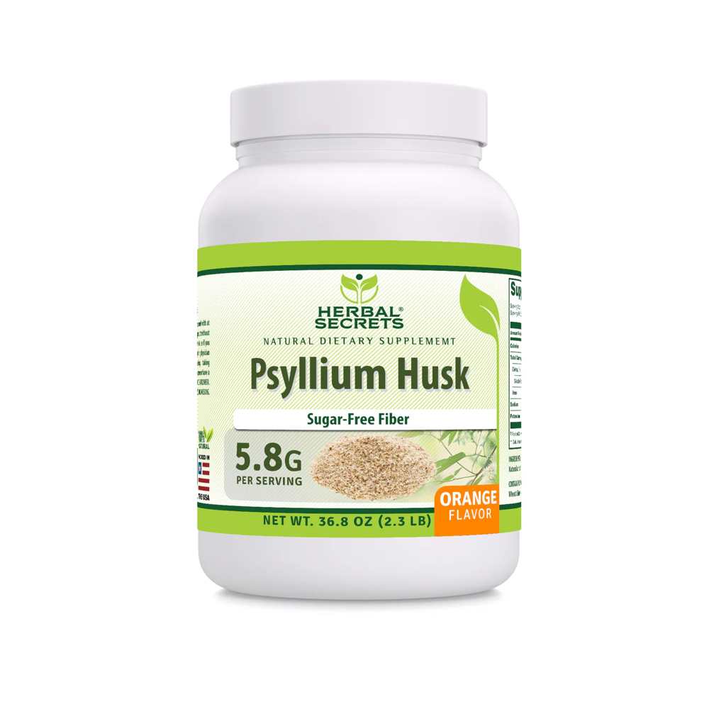 Herbal Secrets Psyllium Husk Powder Sugar-Free Fiber Orange Flavor 36.8 Oz