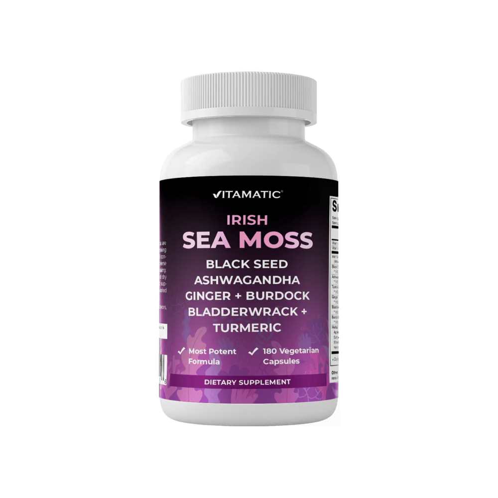 Vitamatic Sea Moss 3000mg with Black Seed Oil, Ashwagandha, Turmeric, Bladderwrack, Burdock - 180 Veg Capsules