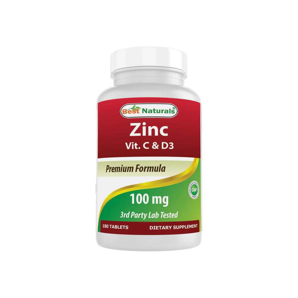 Best Naturals Zinc 100 mg with Vitamin C & D3 180 Tablets