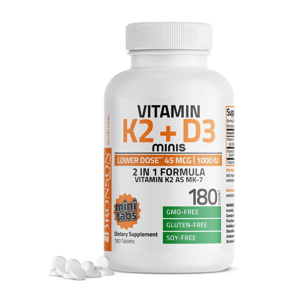 Bronson Vitamins Vitamin K2 (mk7) 45mcg with Vitamin D3 1000 Iu 180 Tabs