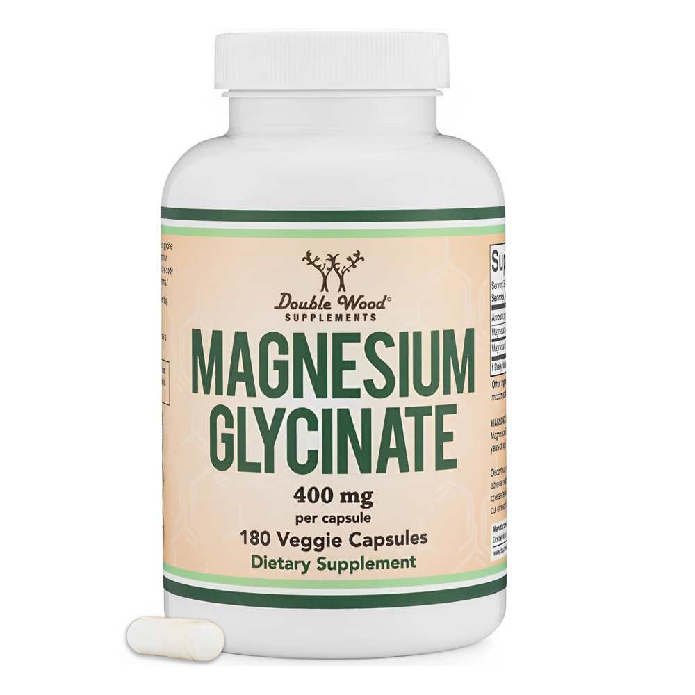 Double Wood Supplements Magnesium Glycinate 400mg High-Absorption Magnesium | 180/90 Veggie Capsules | Dietary Supplement
